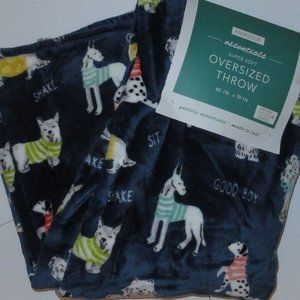 Envogue Throw Blanket, NEW, Soft Blue Plush, blue corgi dane dalmatian dog, h23